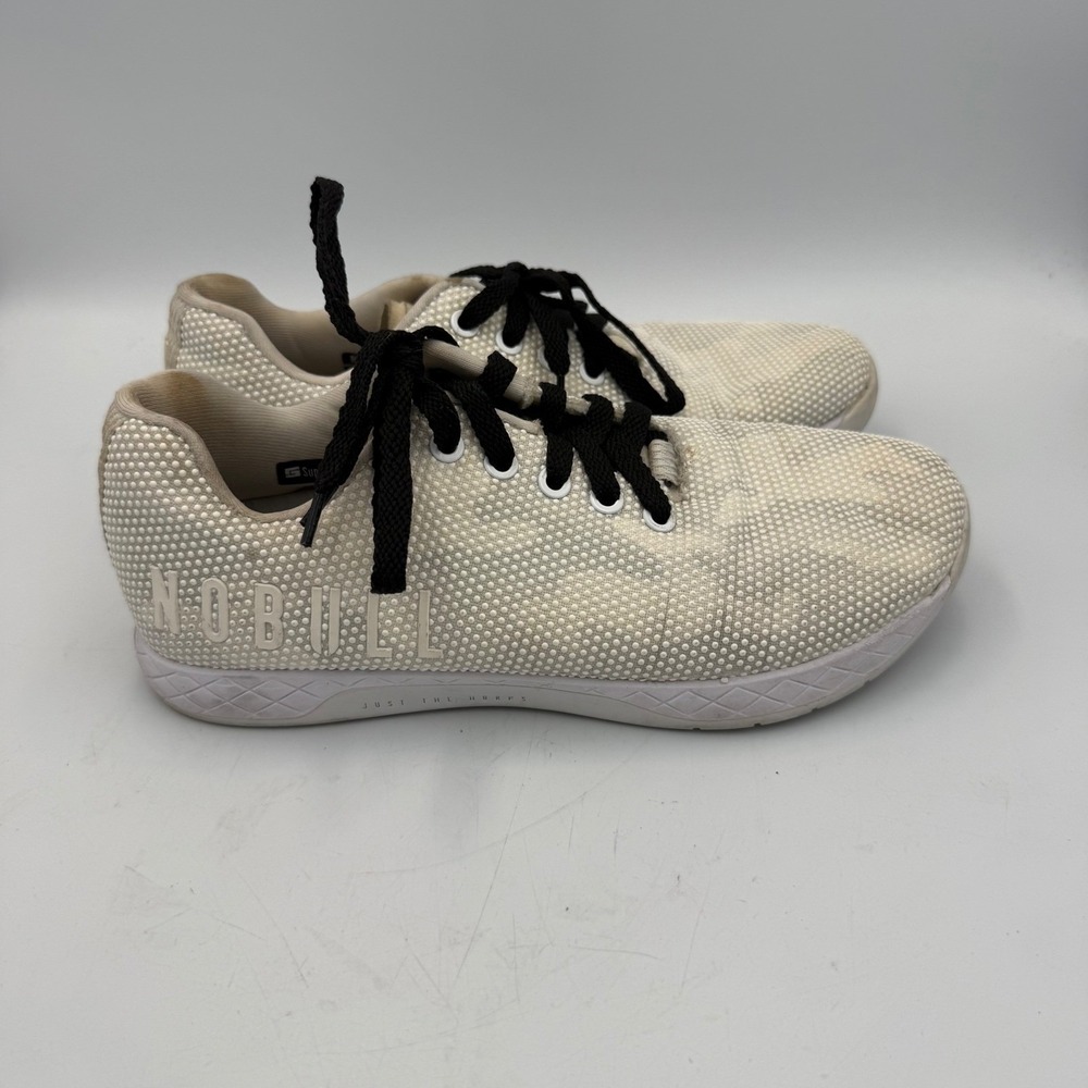 NOBULL Trainer White Grey Camo SuperFabric Sneakers Womens 8.5 Mens 7 Gym Shoes